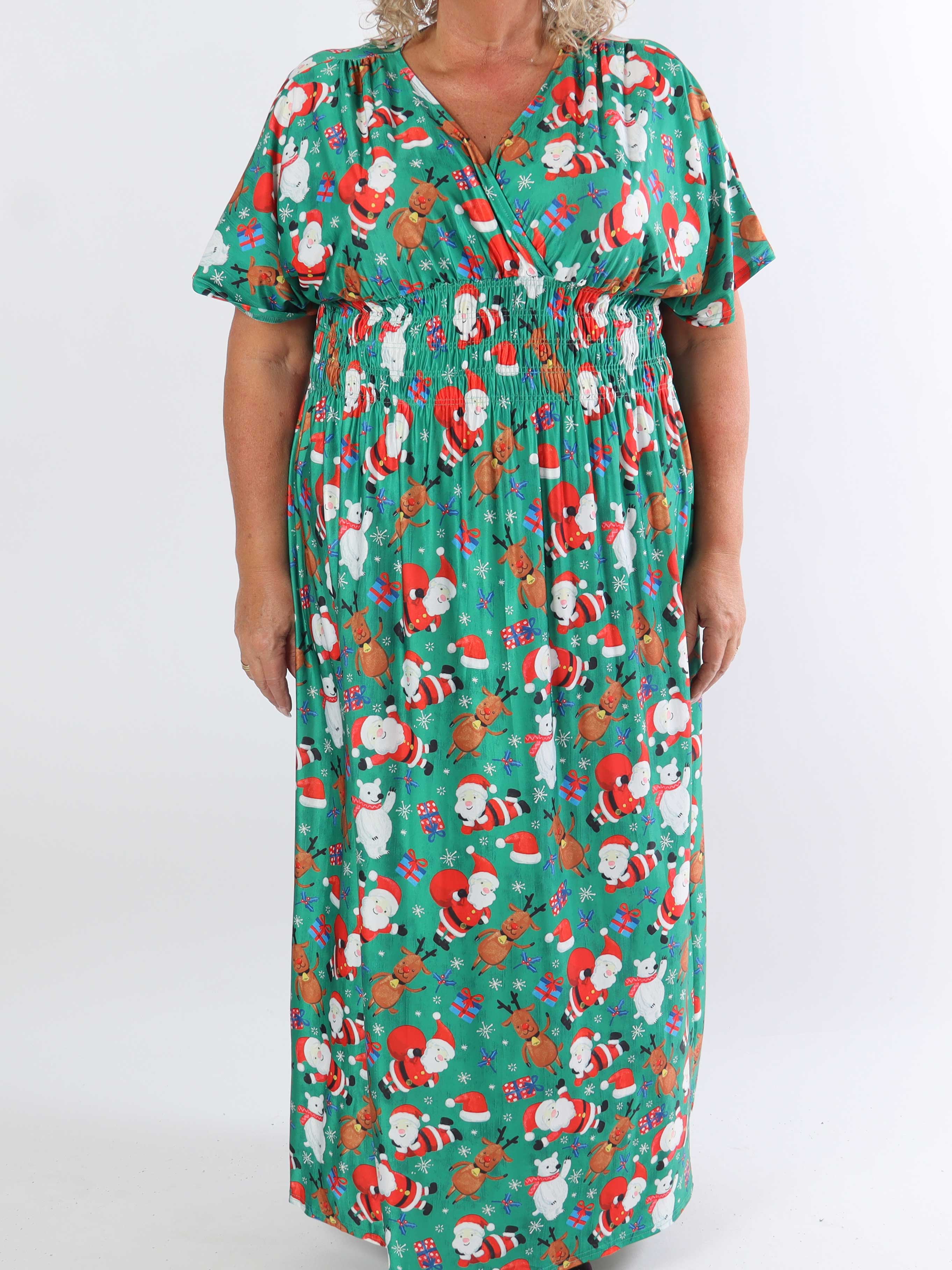 Pams Christmas - Lang elastisk plus size kjole med julemotiver